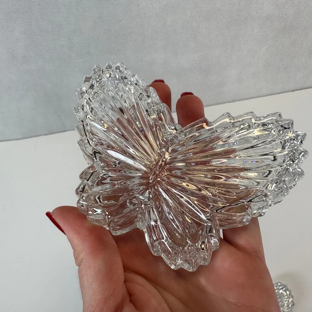 Vintage Clear Pressed Glass Butterfly Trinket Dish Set 2 Small Jewelry Catchall